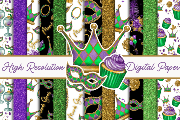 Glitter Mardi Gras Digital Paper 12x12