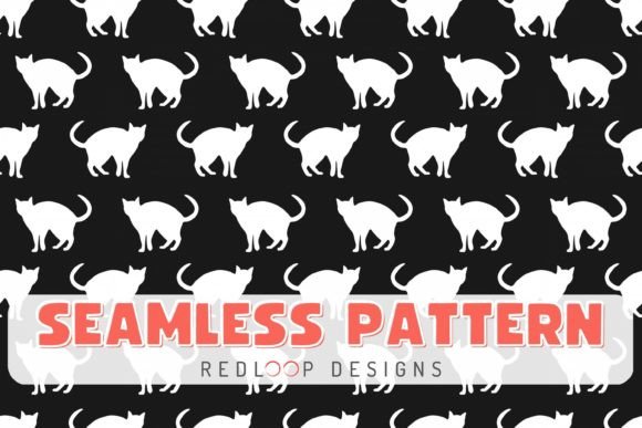 White Cats on Black Seamless Pattern