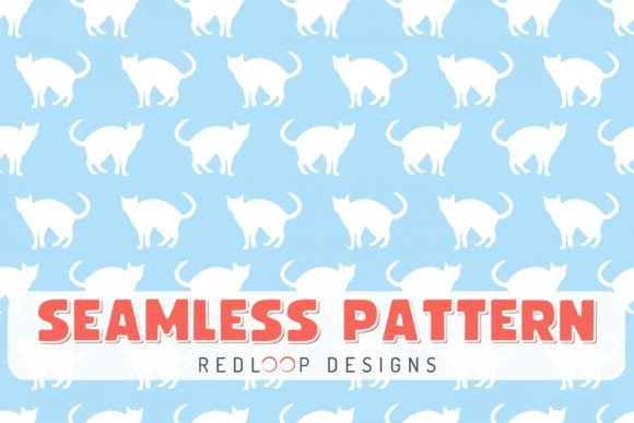 White Cats on Blue Seamless Pattern